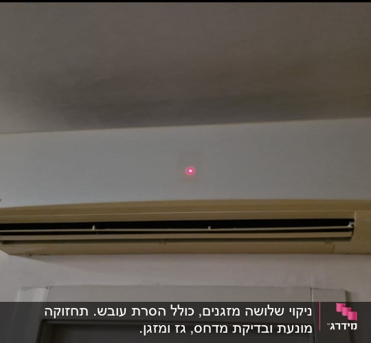 יחידה פנימית של מזגן עילי מותקנת על קיר ופועלת